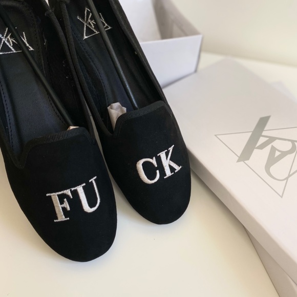 YRU F*€K you lavish demonia flat slip on suede black shoes size 9/39 - Picture 6 of 8